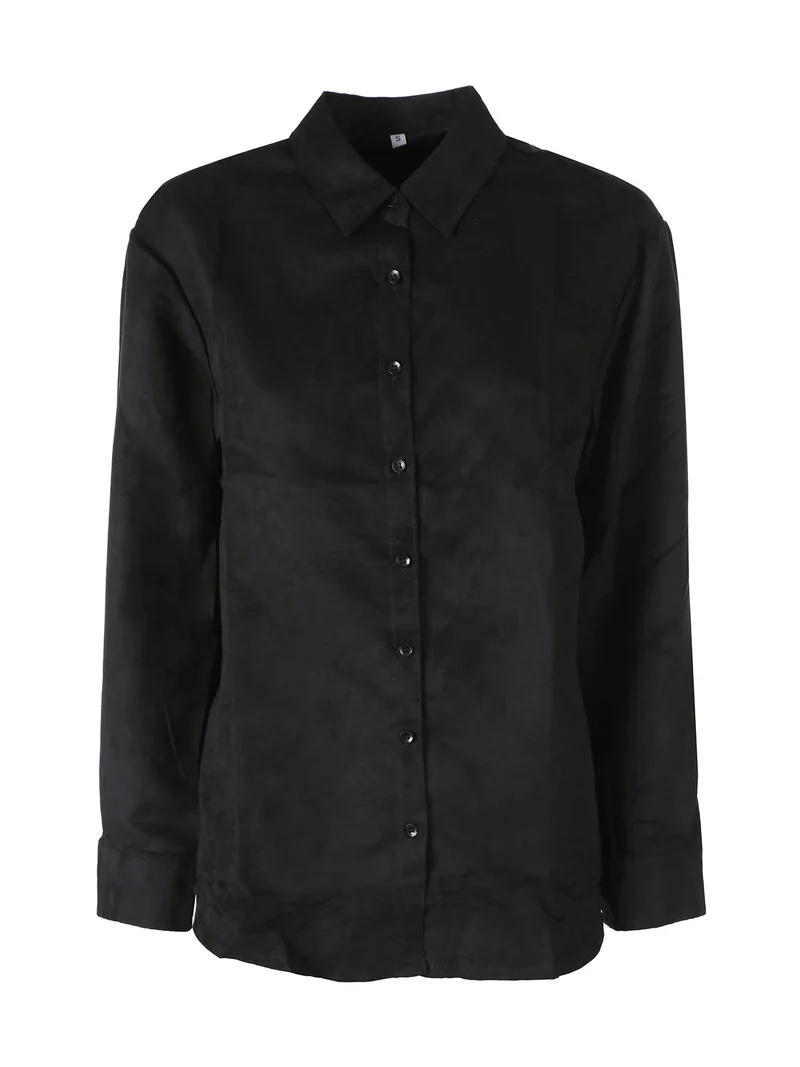 Camicia donna a maniche lunghe in tessuto scamosciato - nero