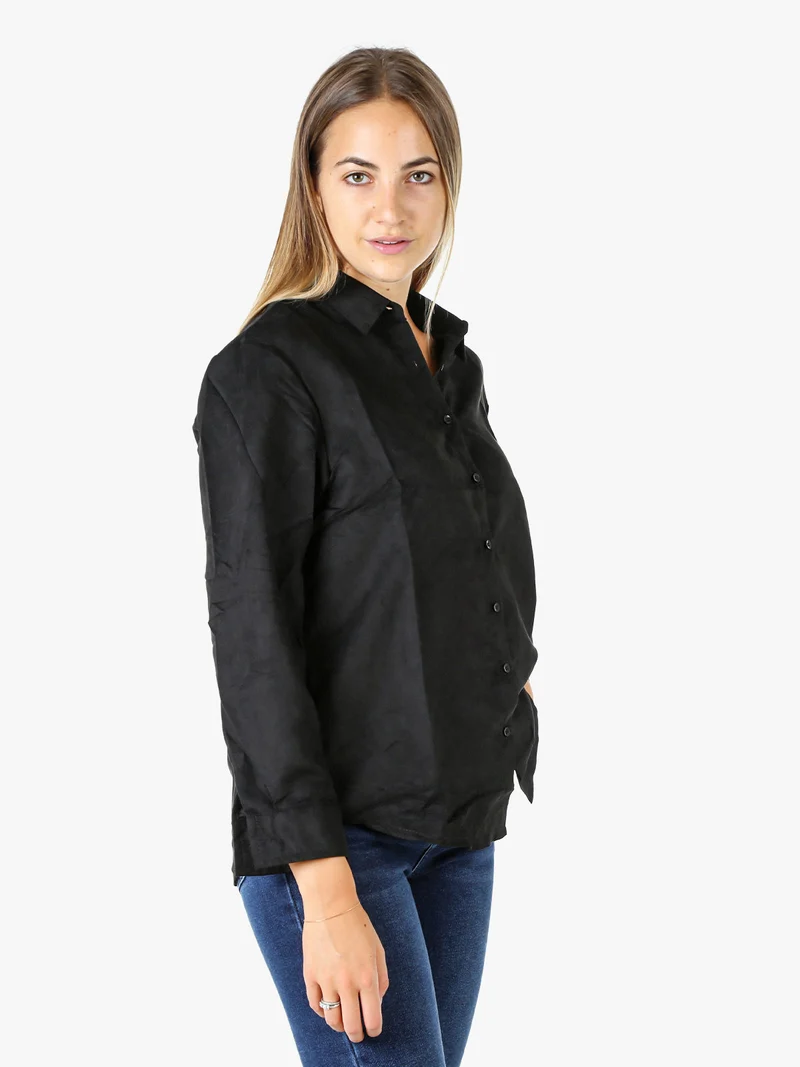 Camicia donna a maniche lunghe in tessuto scamosciato - nero