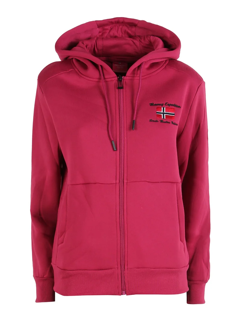 Felpa sportiva da donna full zip con cappuccio e interno felpato - fragola