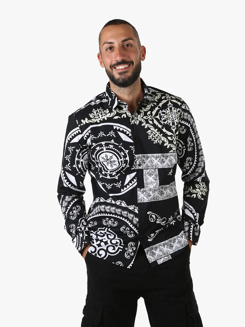 Camicia da uomo a maniche lunghe con stampe - nero
