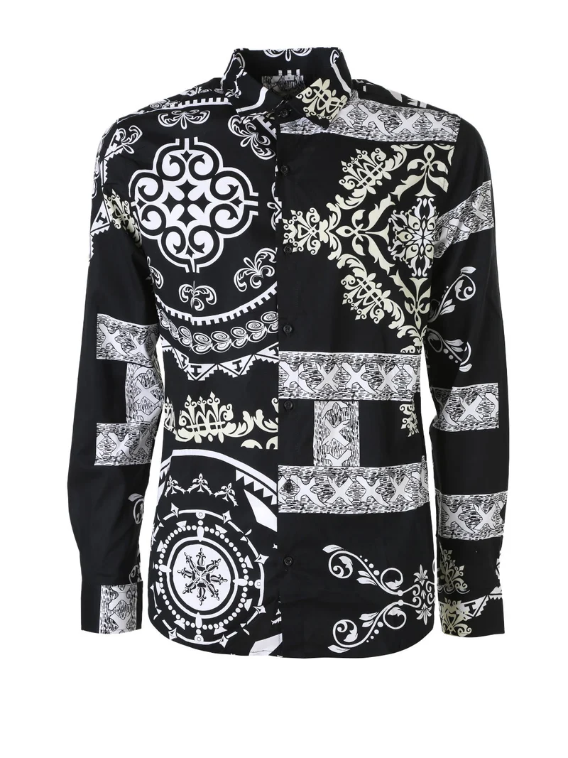 Camicia da uomo a maniche lunghe con stampe - nero