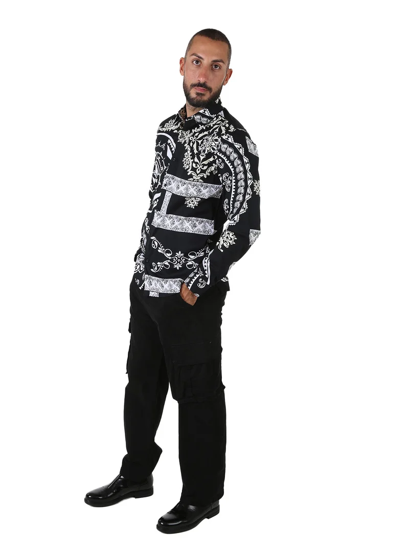 Camicia da uomo a maniche lunghe con stampe - nero