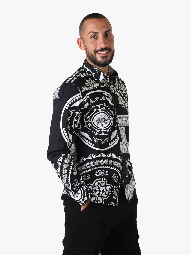 Camicia da uomo a maniche lunghe con stampe - nero