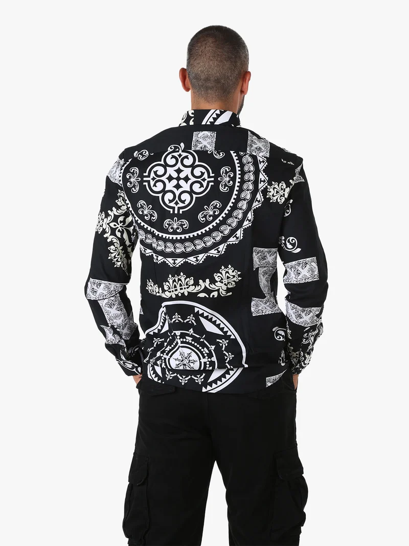 Camicia da uomo a maniche lunghe con stampe - nero