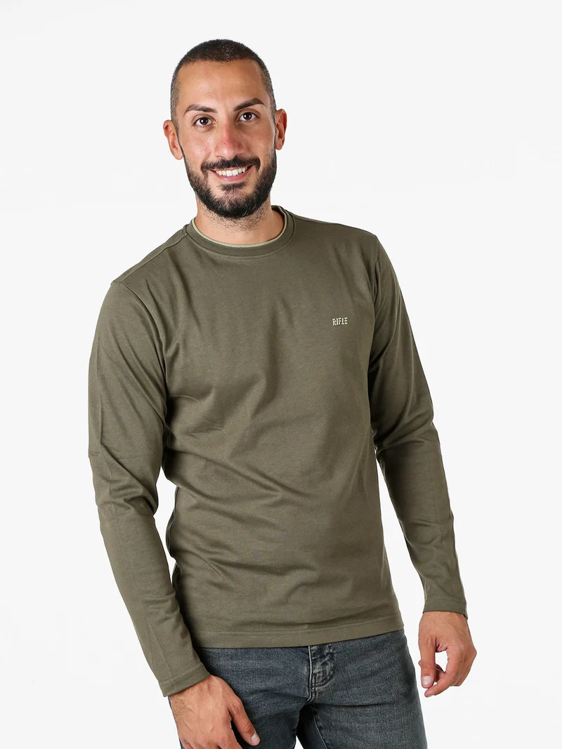 T-shirt girocollo da uomo a maniche lunghe in cotone - militare