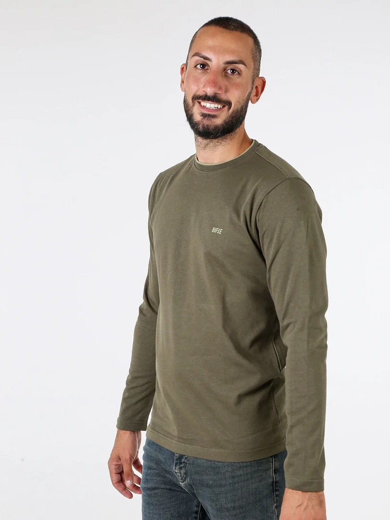 T-shirt girocollo da uomo a maniche lunghe in cotone - militare