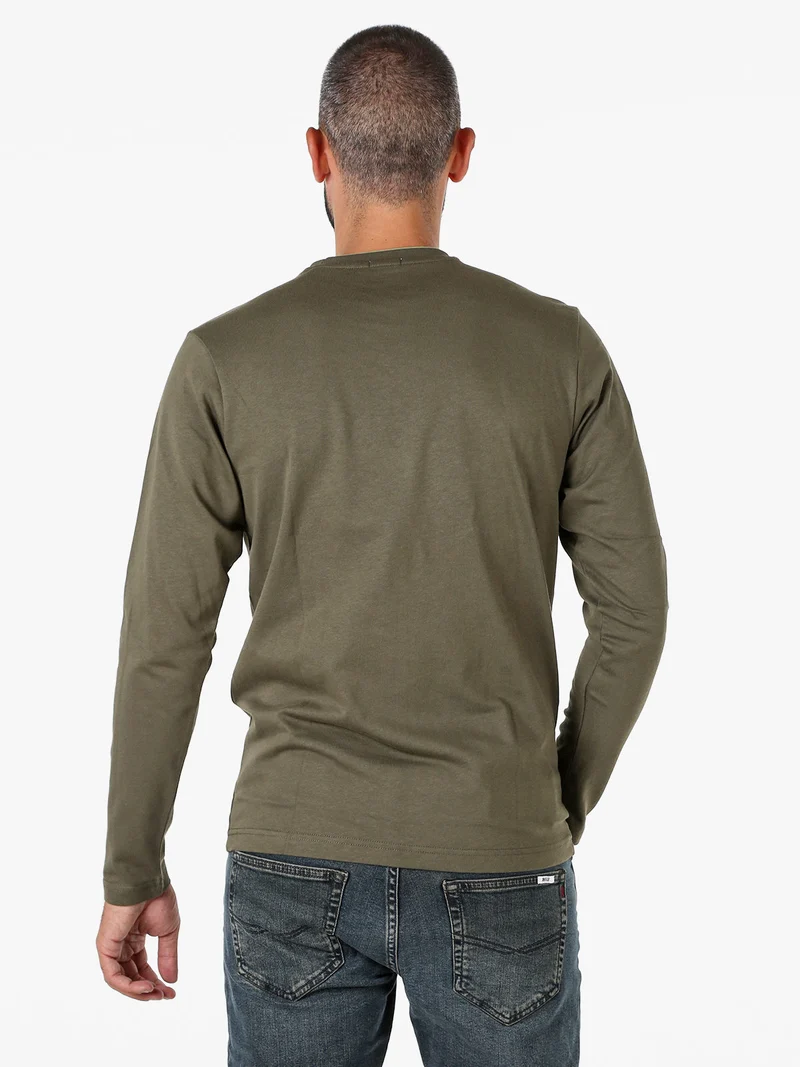 T-shirt girocollo da uomo a maniche lunghe in cotone - militare