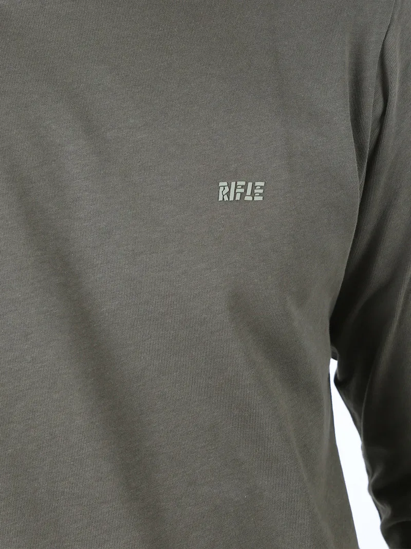 T-shirt girocollo da uomo a maniche lunghe in cotone - militare