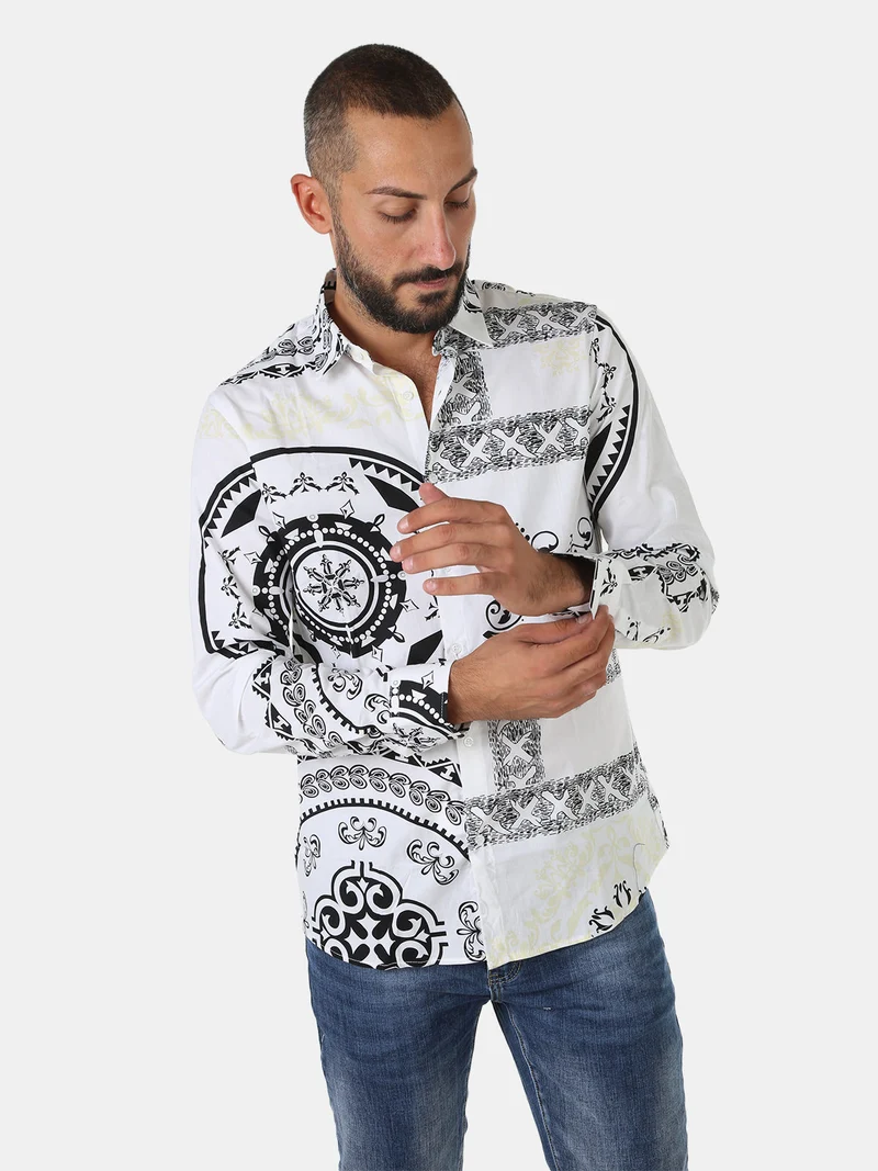 Camicia da uomo a maniche lunghe con stampe - bianco