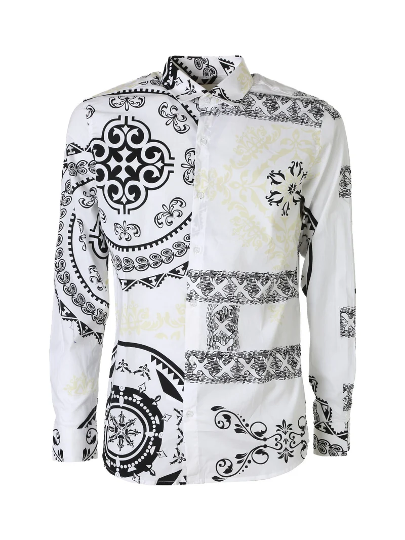 Camicia da uomo a maniche lunghe con stampe - bianco