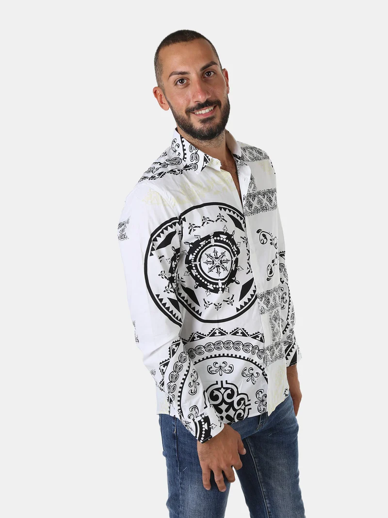 Camicia da uomo a maniche lunghe con stampe - bianco