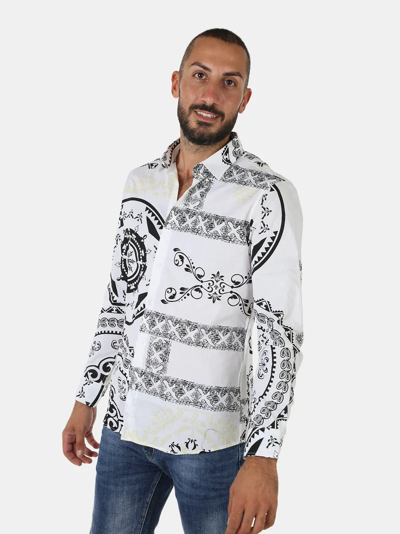 Camicia da uomo a maniche lunghe con stampe - bianco