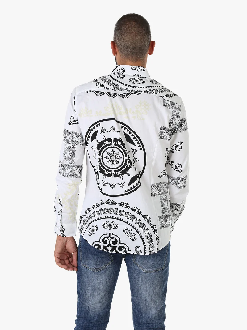 Camicia da uomo a maniche lunghe con stampe - bianco
