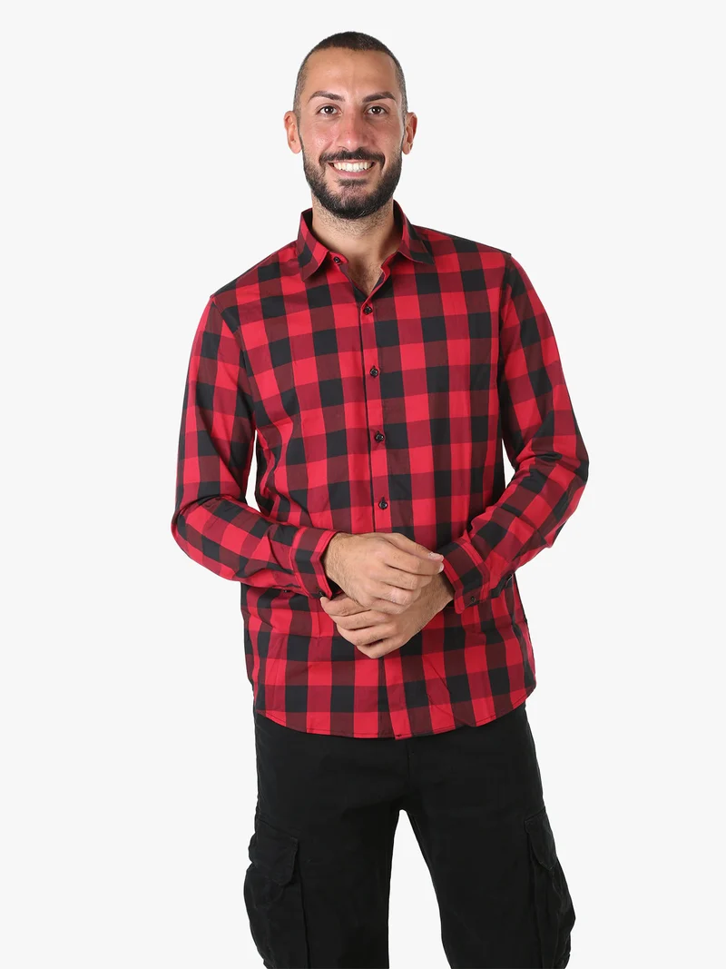 Camicia da uomo a quadri a maniche lunghe - bordeaux