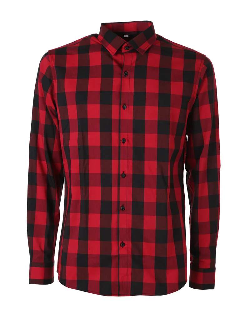 Camicia da uomo a quadri a maniche lunghe - bordeaux