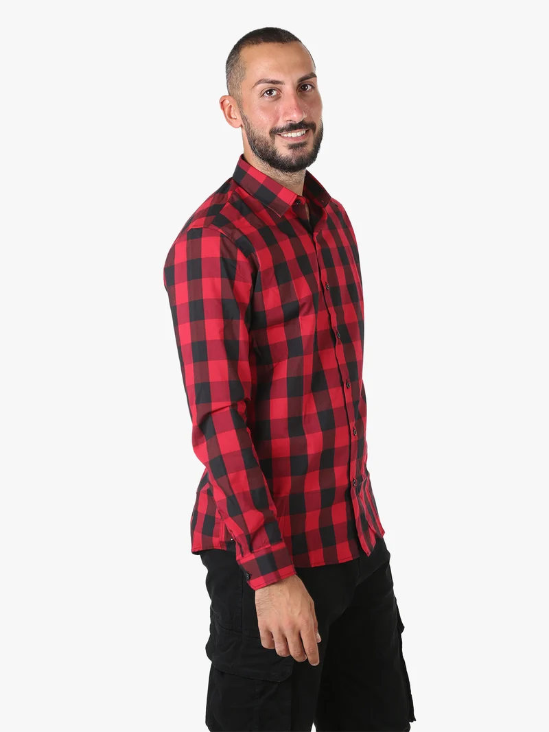Camicia da uomo a quadri a maniche lunghe - bordeaux