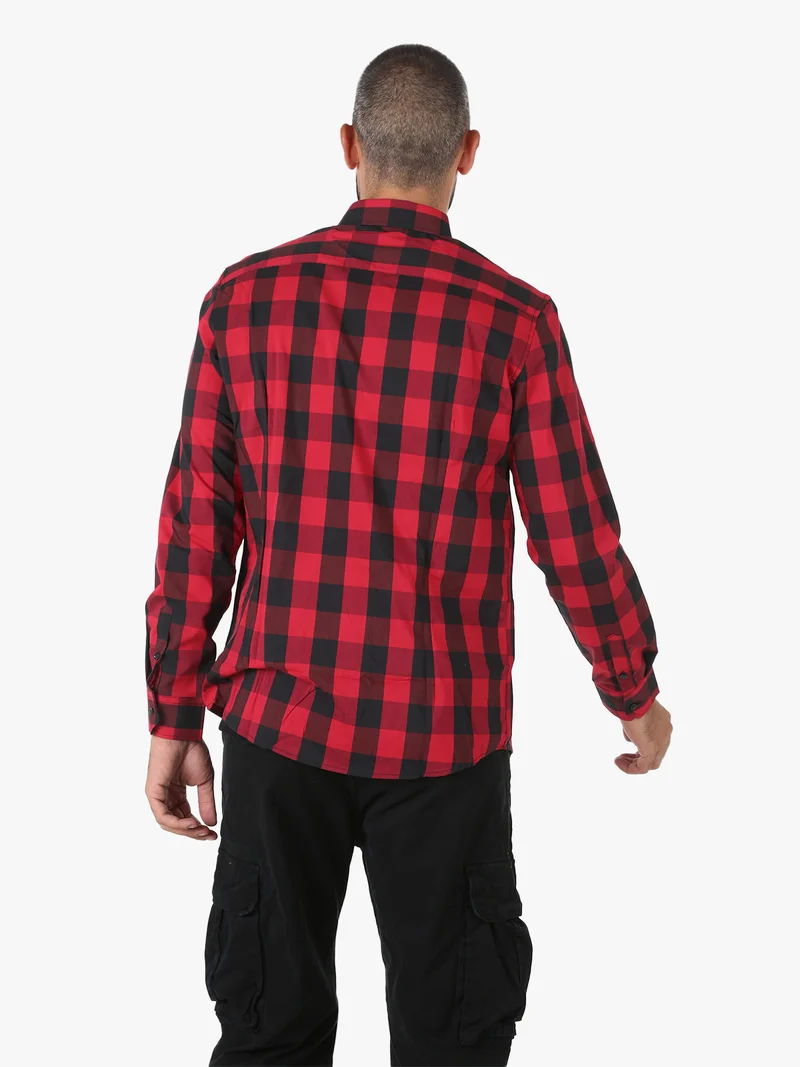 Camicia da uomo a quadri a maniche lunghe - bordeaux