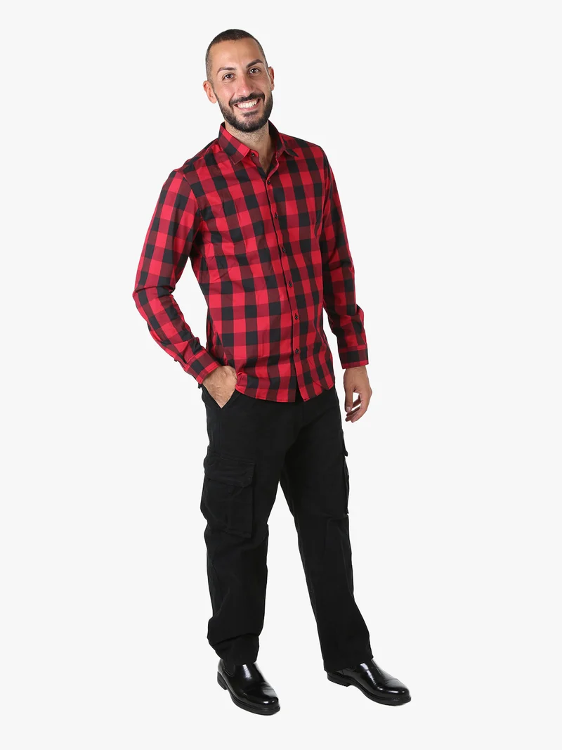 Camicia da uomo a quadri a maniche lunghe - bordeaux