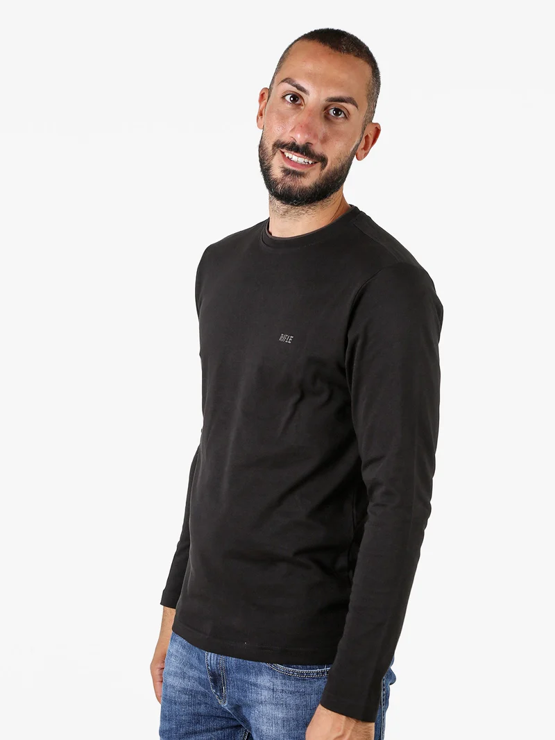 T-shirt girocollo da uomo a maniche lunghe in cotone - nero