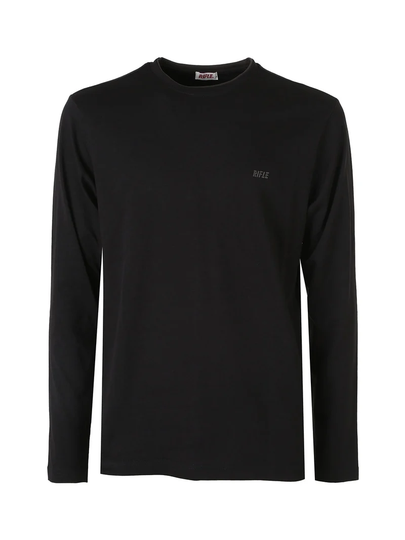 T-shirt girocollo da uomo a maniche lunghe in cotone - nero