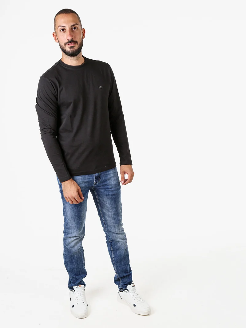 T-shirt girocollo da uomo a maniche lunghe in cotone - nero