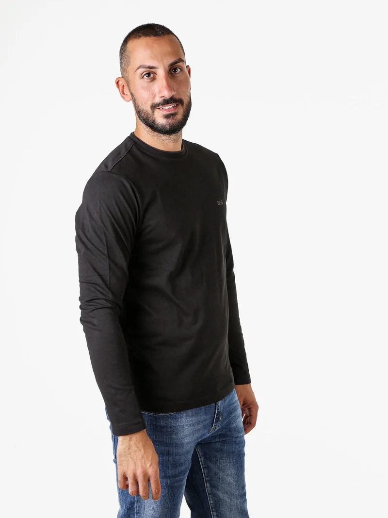 T-shirt girocollo da uomo a maniche lunghe in cotone - nero