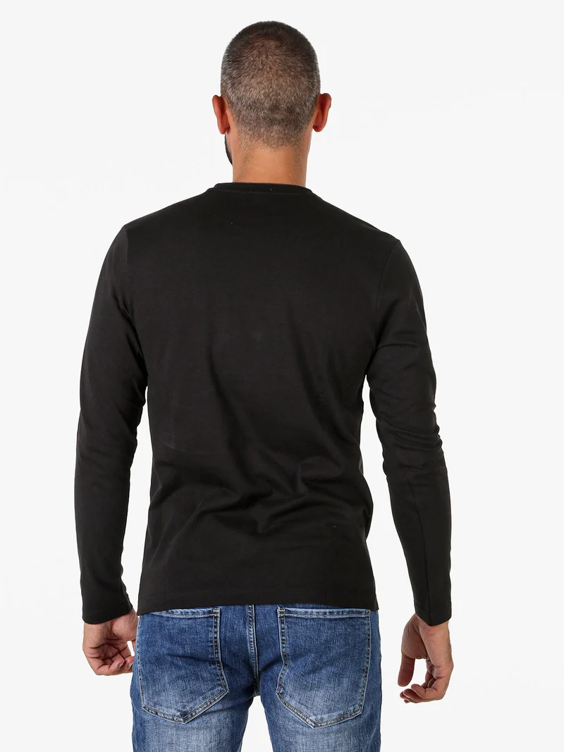 T-shirt girocollo da uomo a maniche lunghe in cotone - nero