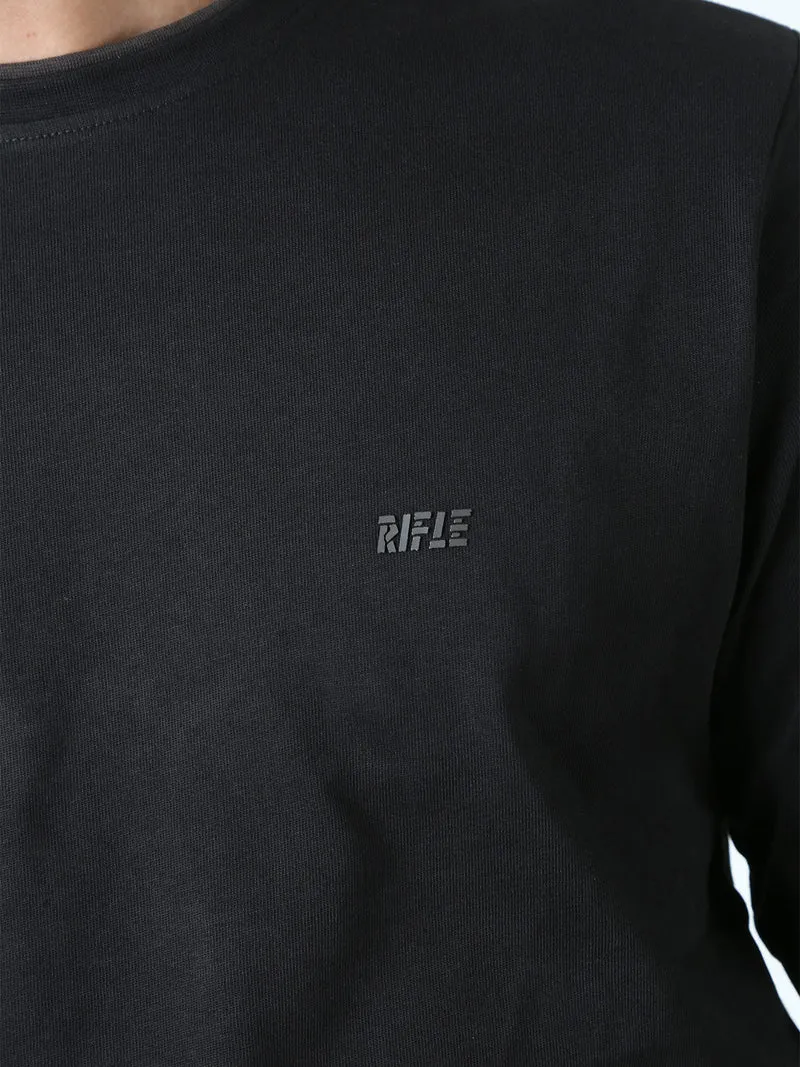 T-shirt girocollo da uomo a maniche lunghe in cotone - nero