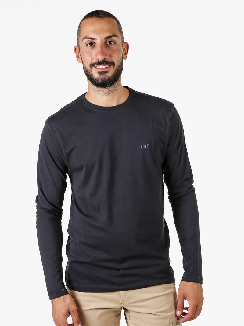 T-shirt girocollo da uomo a maniche lunghe in cotone - blu scuro