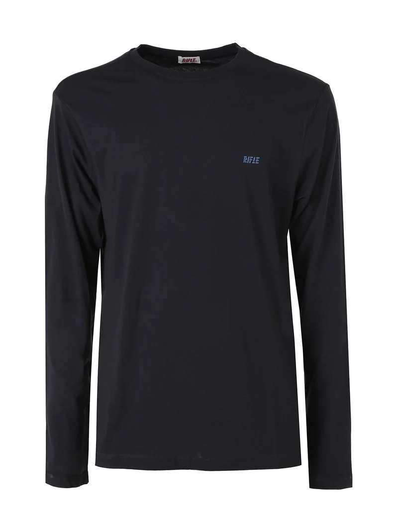 T-shirt girocollo da uomo a maniche lunghe in cotone - blu scuro
