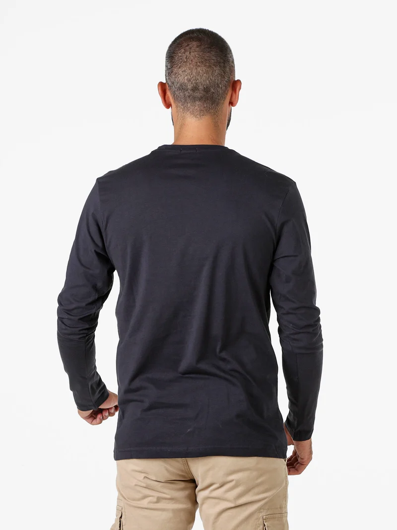 T-shirt girocollo da uomo a maniche lunghe in cotone - blu scuro