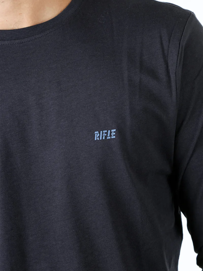 T-shirt girocollo da uomo a maniche lunghe in cotone - blu scuro
