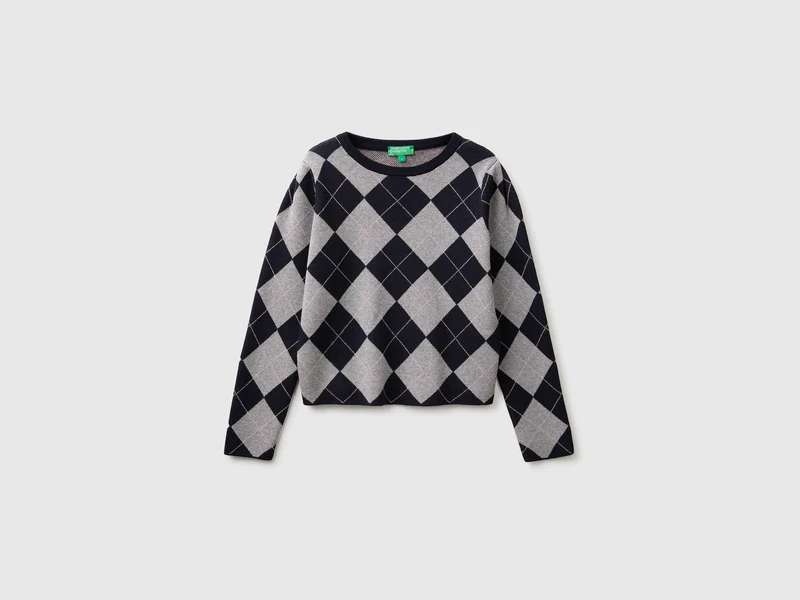 Pullover mit Rautenmuster und Rundhalsausschnitt