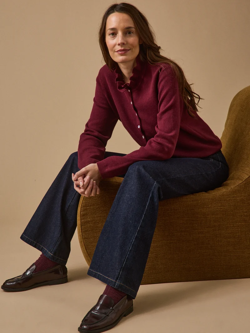 Damencardigan mit Volants aus Bio-Baumwolle und Cashmere