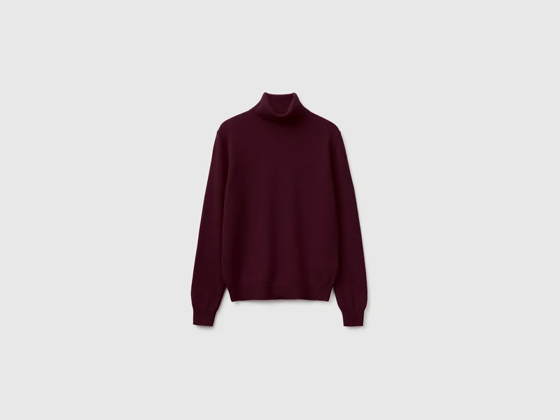Pflaumenfarbener Rollkragenpullover aus reiner Merinowolle