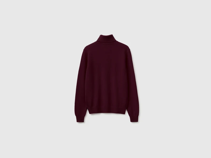 Pflaumenfarbener Rollkragenpullover aus reiner Merinowolle