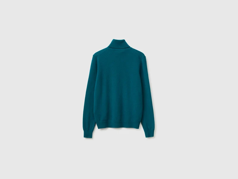Türkisfarbener Rollkragenpullover aus reiner Merinowolle