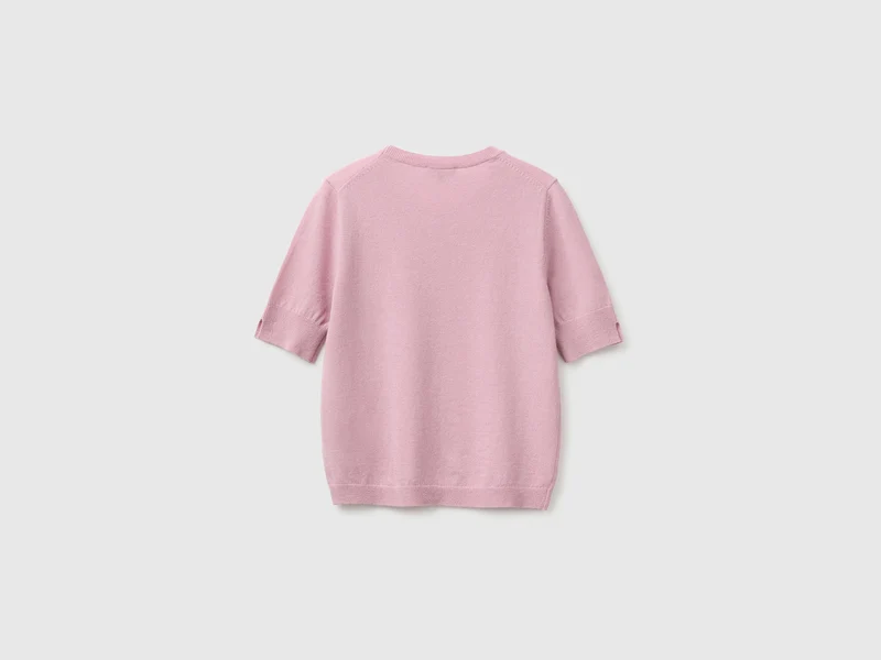 Lila Kurzarmpullover aus reiner Merinowolle
