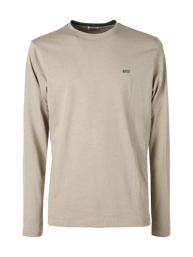 T-shirt girocollo da uomo a maniche lunghe in cotone - sabbia