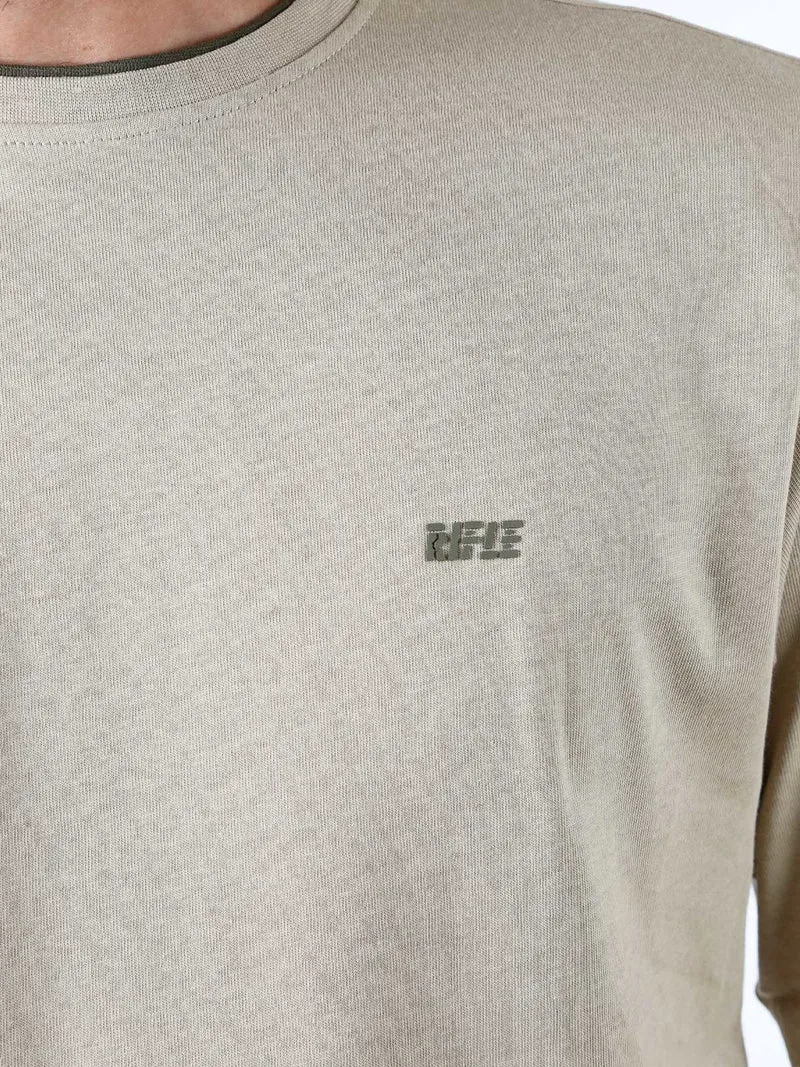 T-shirt girocollo da uomo a maniche lunghe in cotone - sabbia
