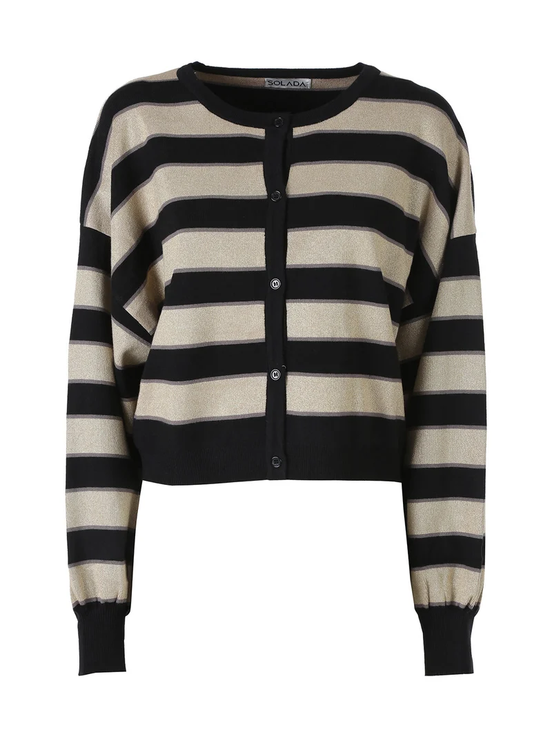 Cardigan da donna a righe con bottoni e lurex - nero