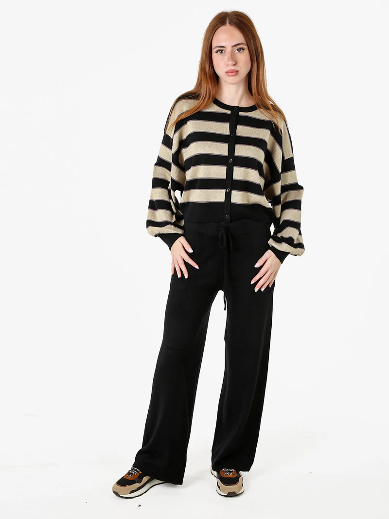 Cardigan da donna a righe con bottoni e lurex - nero