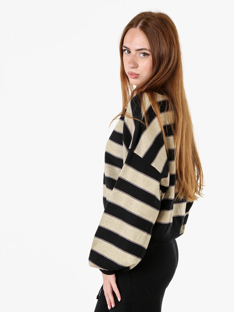 Cardigan da donna a righe con bottoni e lurex - nero