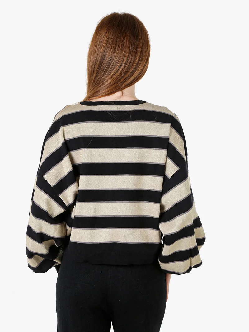 Cardigan da donna a righe con bottoni e lurex - nero