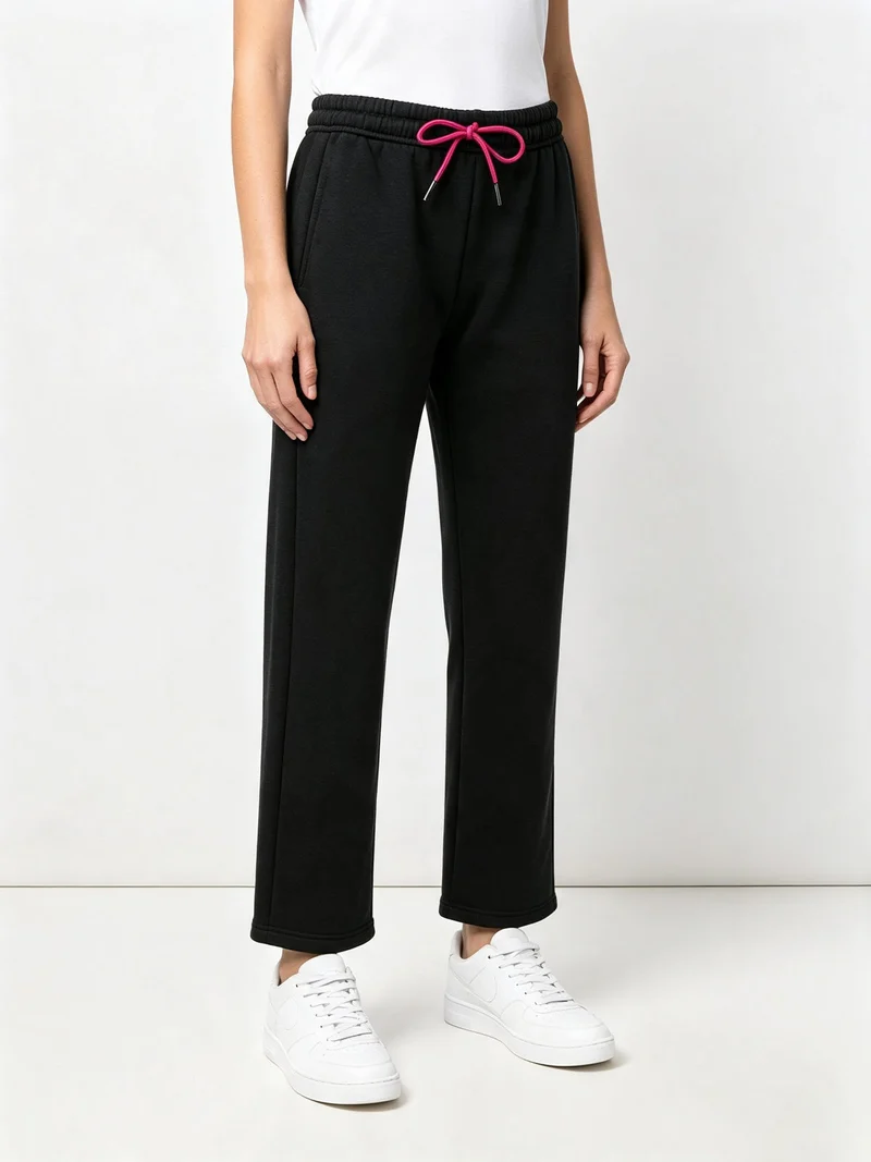 Pantaloni in felpa da donna con coulisse e interno in pile - nero