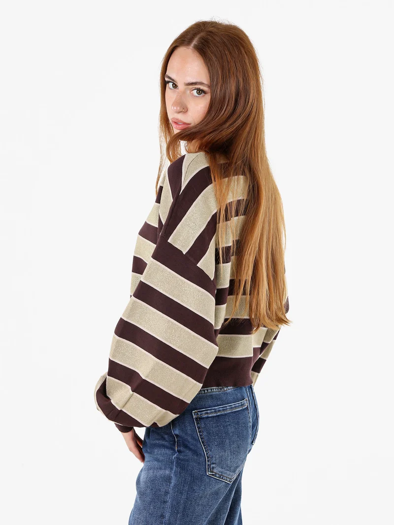Cardigan da donna a righe con bottoni e lurex - moro