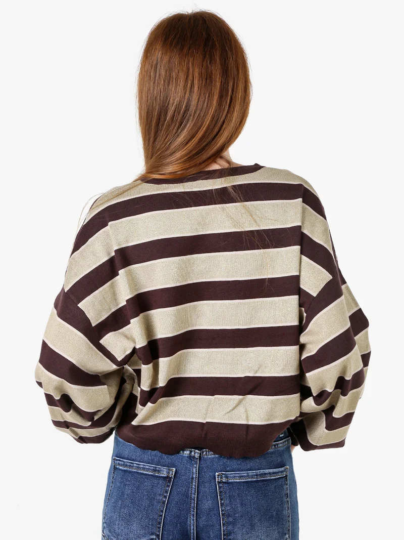 Cardigan da donna a righe con bottoni e lurex - moro