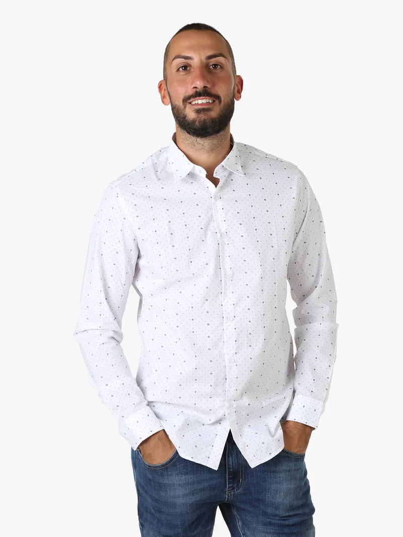Camicia da uomo a maniche lunghe misto cotone con stampe - bianco