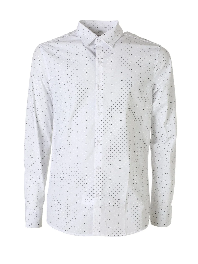 Camicia da uomo a maniche lunghe misto cotone con stampe - bianco