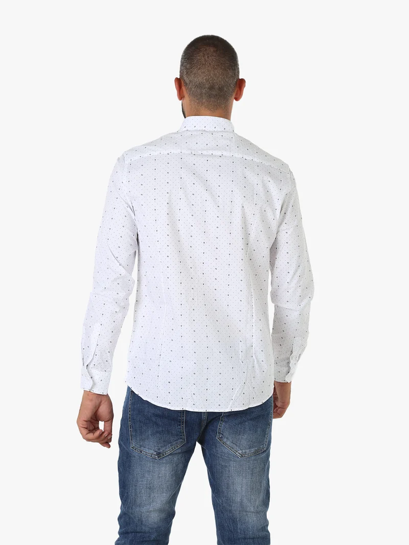 Camicia da uomo a maniche lunghe misto cotone con stampe - bianco
